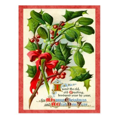 Vintage Holly Holiday Postcard