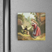 Vintage Honey Bee With Girl Magnet magnets