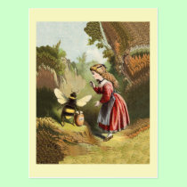 Vintage Honey Bee With Girl Postcard postcards