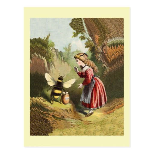 Vintage Honey Bee With Girl Postcard