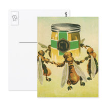 Vintage Honey Bees Dancing Postcard