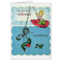 Vintage Hooked Mermaid Valentine's Day Card