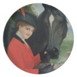 Vintage Horse Equestrian Girl Red Jacket Plate