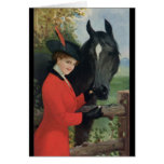 Vintage Horse Girl Red Coat Equestrian Sugar Cube Greeting Card