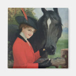 Vintage Horse Girl Red Coat Equestrian Sugar Cube Refrigerator Magnets