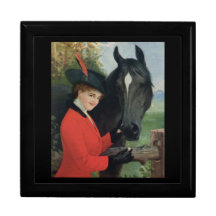 Vintage Horse Girl Sugar Cube Red Jacket Jewelry Boxes