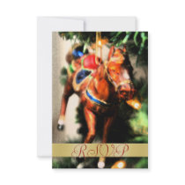 Vintage Horse Holiday Gold RSVP Invitation