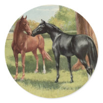 Vintage Horse Mare Stallion Equestrian Round Stickers