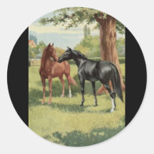Vintage Horse Mare Stallion Equestrian Round Stickers