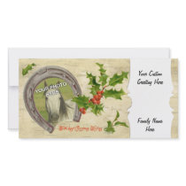 Vintage Horseshoe Holly Custom Photo Card Template