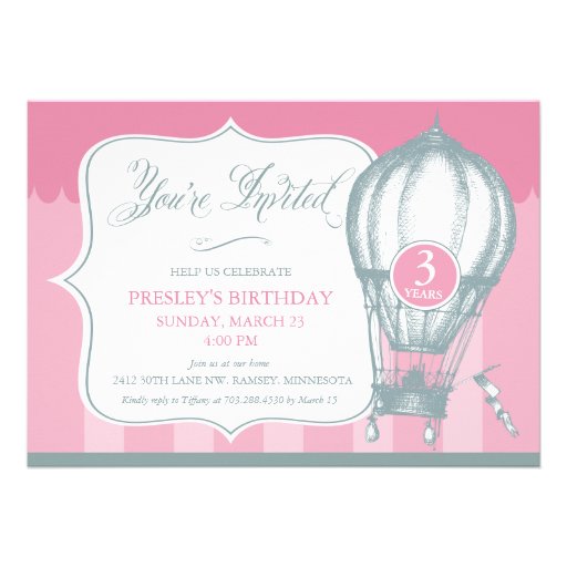 Vintage Hot Air Balloon Birthday Party Invitation