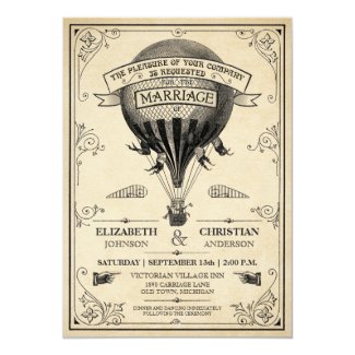 Vintage Hot Air Balloon Wedding Invitation 5" X 7" Invitation Card