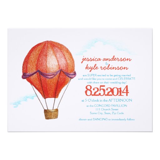Vintage Hot Air Balloon Wedding Invitation