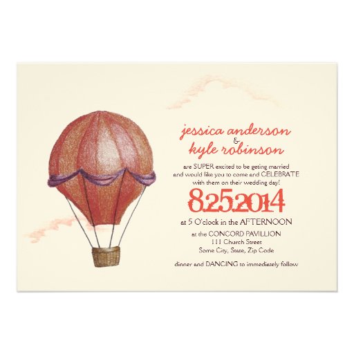 Vintage Hot Air Balloon Wedding Invitation