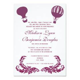 Vintage Hot Air Balloon Wedding Invitations Purple 4.5