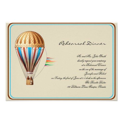 Vintage Hot Air Balloon Wedding Rehearsal Personalized Announcement