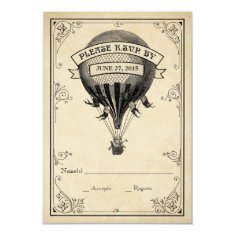   Vintage Hot Air Balloon Wedding RSVP 3.5x5 Paper Invitation Card