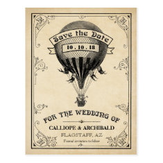   Vintage Hot Air Balloon Wedding Save the Date Postcard