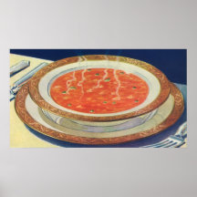 Vintage Hot Bowl of Tomato Soup with Peas Posters