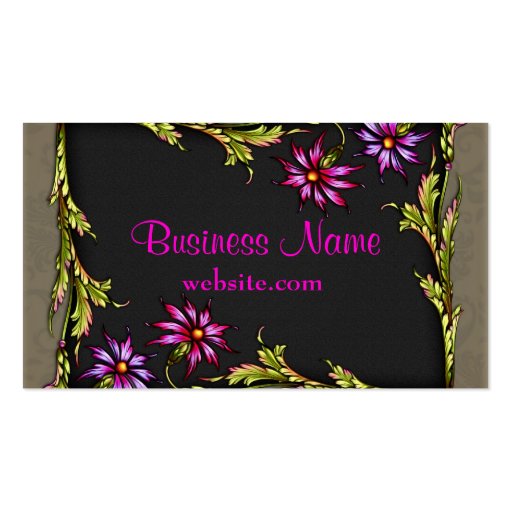 Vintage Hot Pink Flowers Black Pink Business Cards