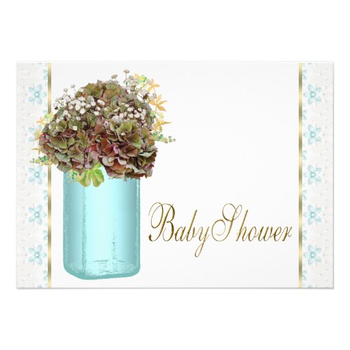 Vintage Hydrangea Mason Jar Baby Shower Custom Invitation