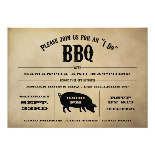 Vintage "I Do" BBQ Rehearsal Dinner Invite (front side)