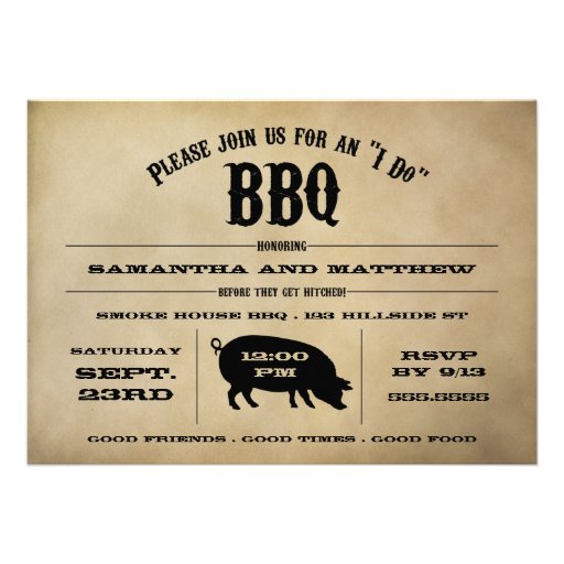 Vintage "I Do" BBQ Rehearsal Dinner Invite