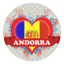 Vintage I Love Andorra Round Stickers