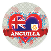 Vintage I Love Anguilla Round Sticker