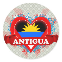 Vintage I Love Antigua Round Sticker