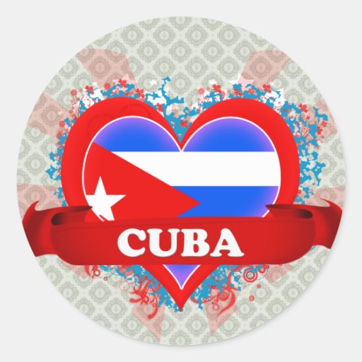 Vintage I Love Cuba Round Sticker