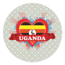 Vintage I Love Uganda Round Sticker