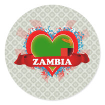 Vintage I Love Zambia Round Stickers