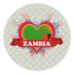 Vintage I Love Zambia Round Stickers