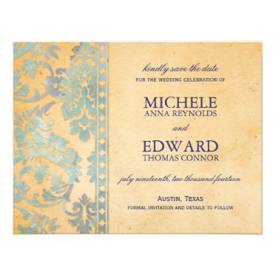 Vintage Ice Blue Damask Lace Save the Date Personalized Invites