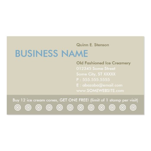 vintage ice cream punch card business cards (back side)
