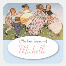 Vintage illustration children's bookplate sticker