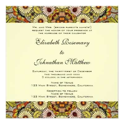 Vintage Illustration Flowers and Butterflies Invitation