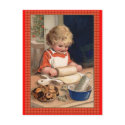 Vintage Illustration Girl Baking Christmas Cookies postcards by CustomizeACard Vintage Illustration Girl Baking Christmas Cookies postcards