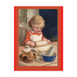 Vintage Illustration Girl Baking Christmas Cookies