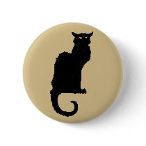 Vintage Illustration Halloween Black Cat Button