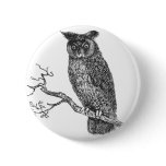 Vintage Illustration of an owl sitting on a branch Button