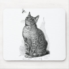 Vintage illustration of Cat watching an Insect mousepad