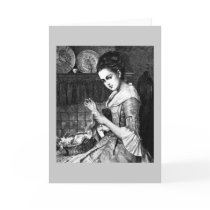 Vintage Image of Lady Sewing Greeting Card