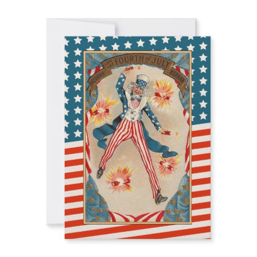 Old Fashioned July 4th Invitation – Uncle Sam Tossing Fire Crackers!