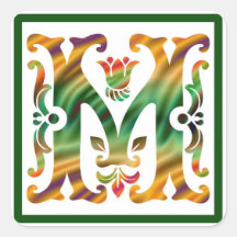Vintage Initial M- Monogram M Square Sticker