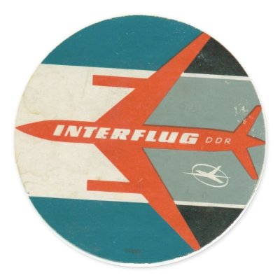 Vintage Suitcase Stickers on Vintage Interflug Luggage Label Reproduction Round Sticker From Zazzle