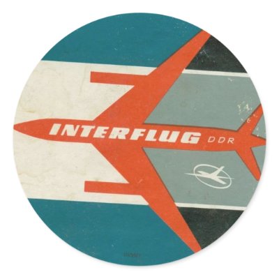 Vintage Suitcase Stickers on Vintage Interflug Luggage Label Reproduction Round Sticker From Zazzle