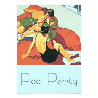 Vintage Invitations Pool Party Cool Deco Swimmers