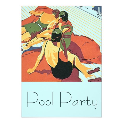 Vintage Invitations Pool Party Cool Deco Swimmers